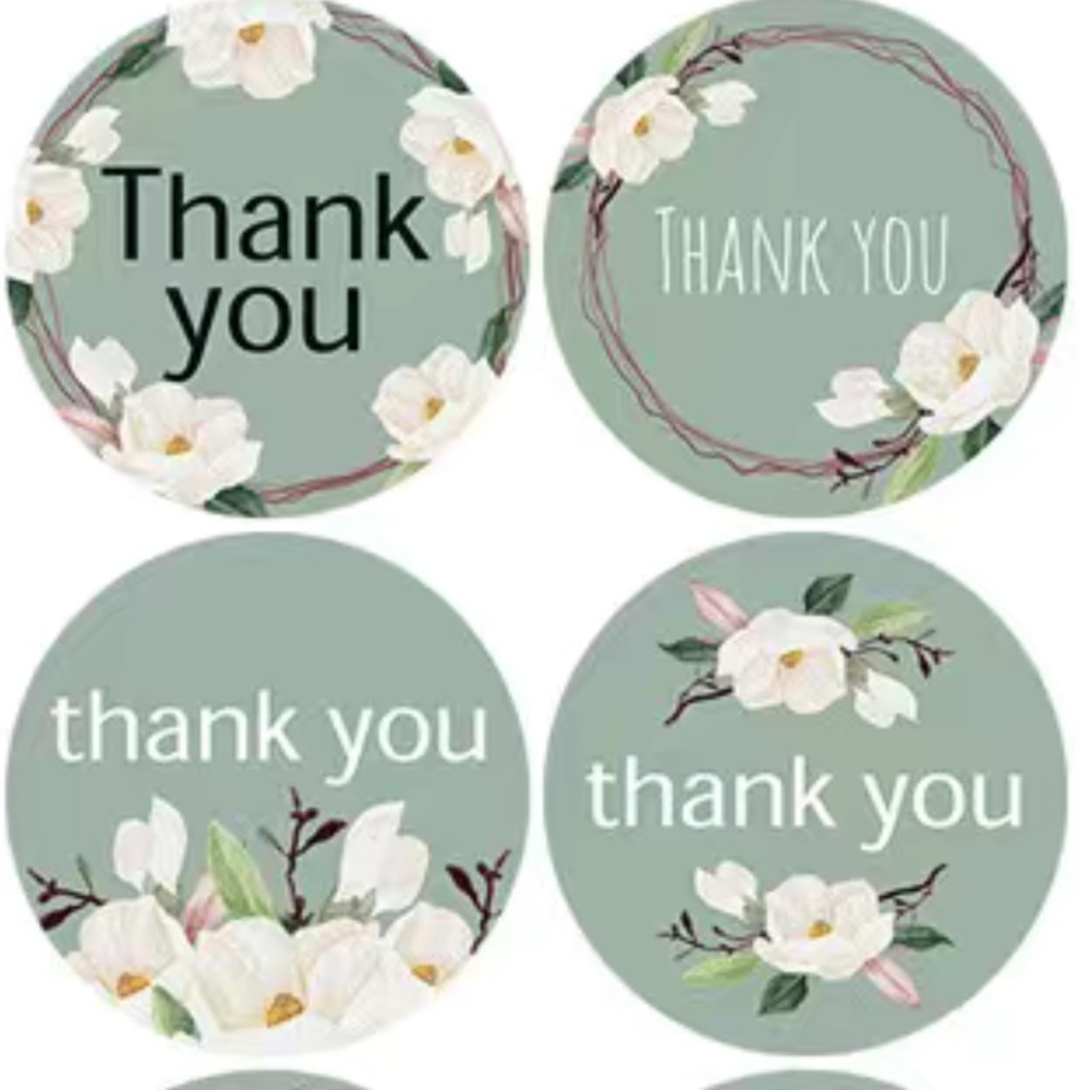500 Roll White Flower Thank You Stickers 1" Round PRICE IS FIRM - Picture 2 of 5